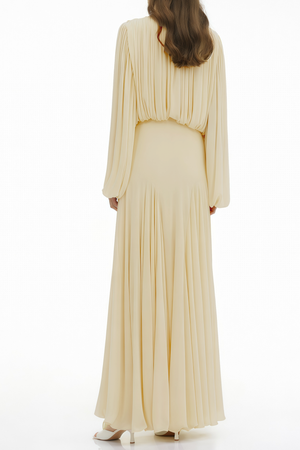 Pollen Pleated High Neck Maxi Dress