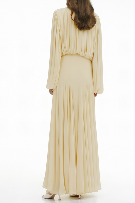 Pollen Pleated High Neck Maxi Dress
