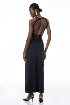 Aurohaya Annemarie Black Lace Panel Stretch Maxi Dress