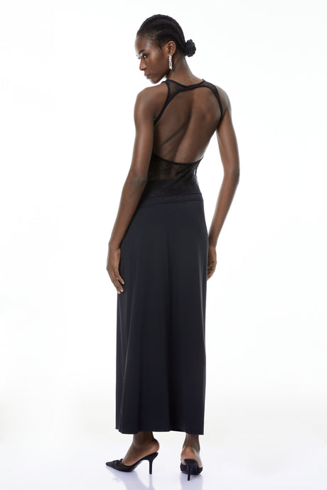 Aurohaya Annemarie Black Lace Panel Stretch Maxi Dress