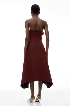 Aurohaya Annika Burgundy 3D Petal Ruched Midi Dress