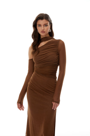 Aurohaya Antonia Brown Braid Detail Maxi Dress