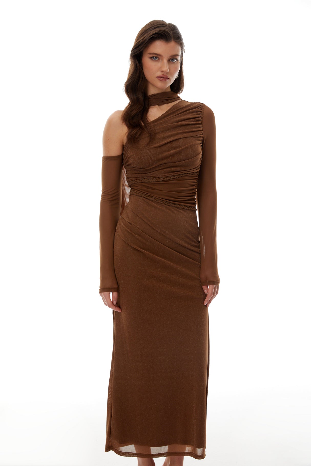 Aurohaya Antonia Brown Braid Detail Maxi Dress