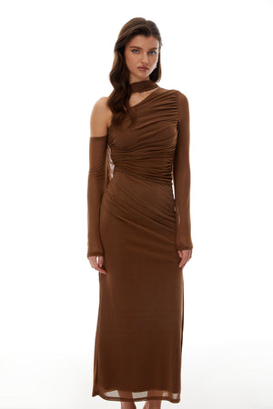 Aurohaya Antonia Brown Braid Detail Maxi Dress