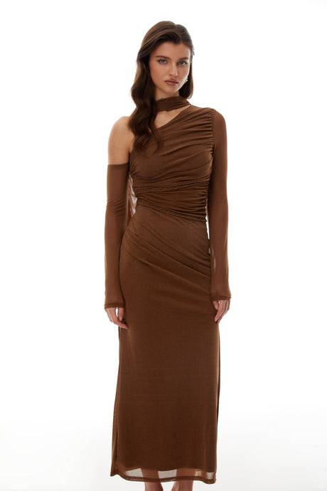 Aurohaya Antonia Brown Braid Detail Maxi Dress
