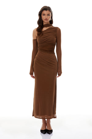 Aurohaya Antonia Brown Braid Detail Maxi Dress