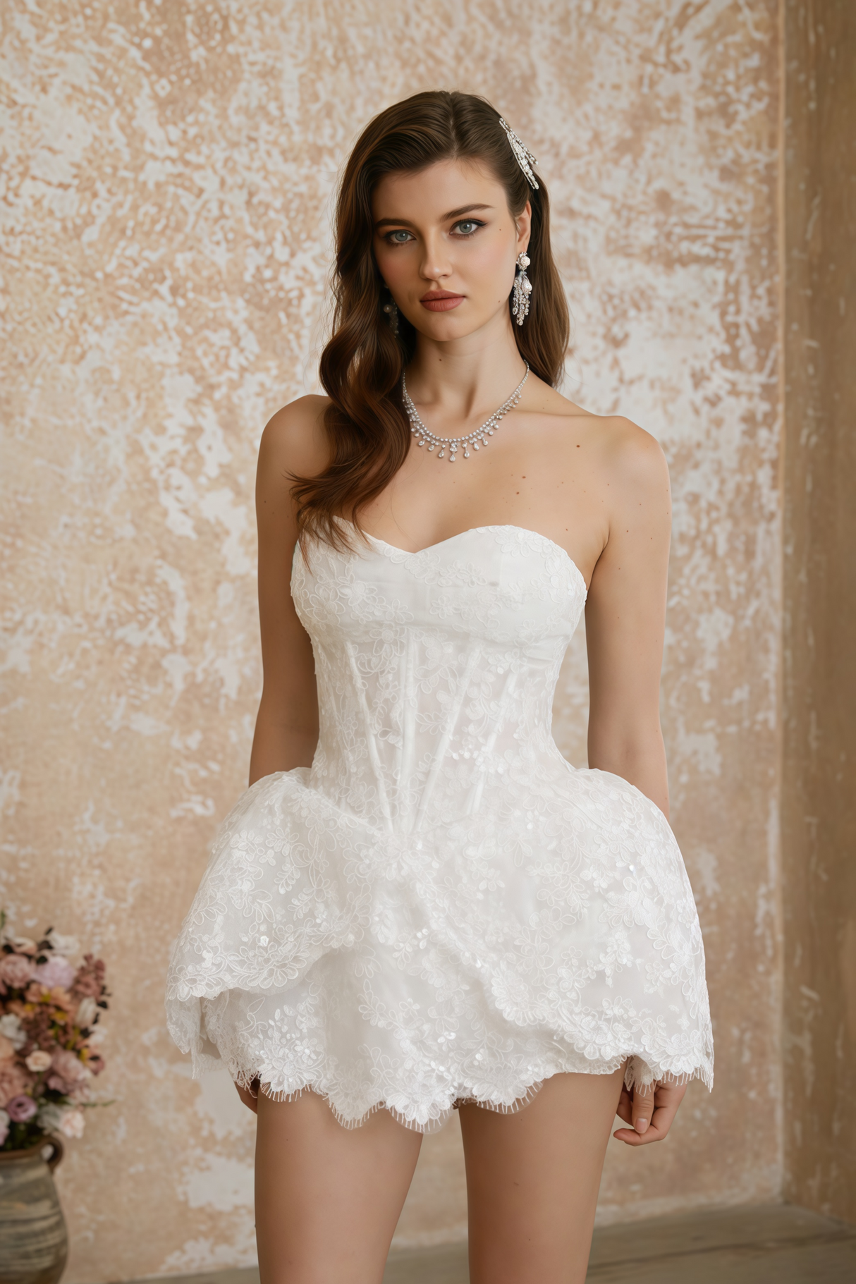 Aurohaya Apolline White Floral Embroidered Mini Dress