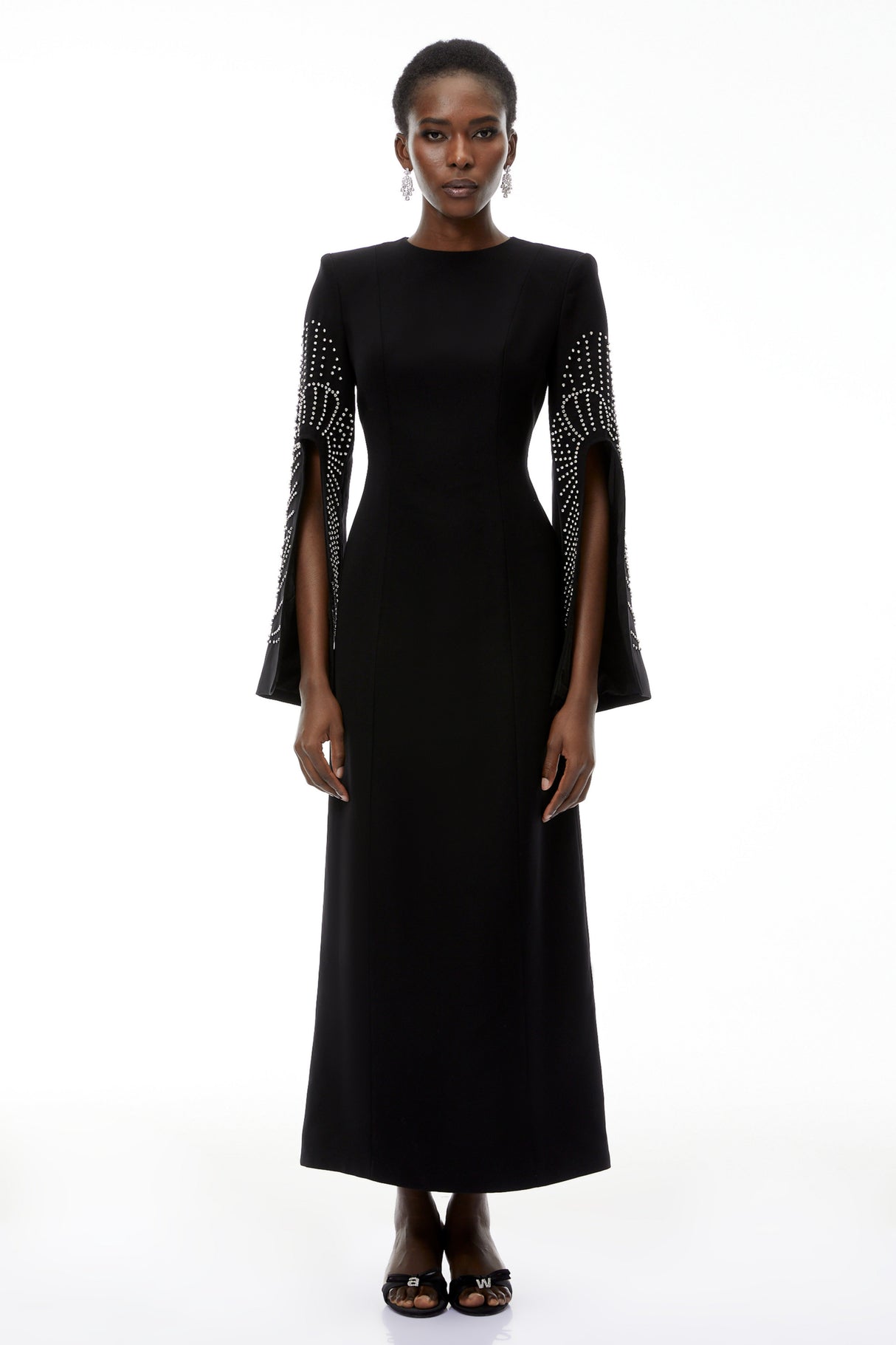 Aurohaya Arabella Black Slit Sleeve Maxi Dress with Embellishment