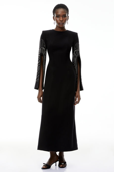 Aurohaya Arabella Black Slit Sleeve Maxi Dress with Embellishment