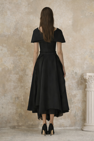 Aurohaya Aria Black Asymmetrical Shawl & Tulle Panel Dress Set