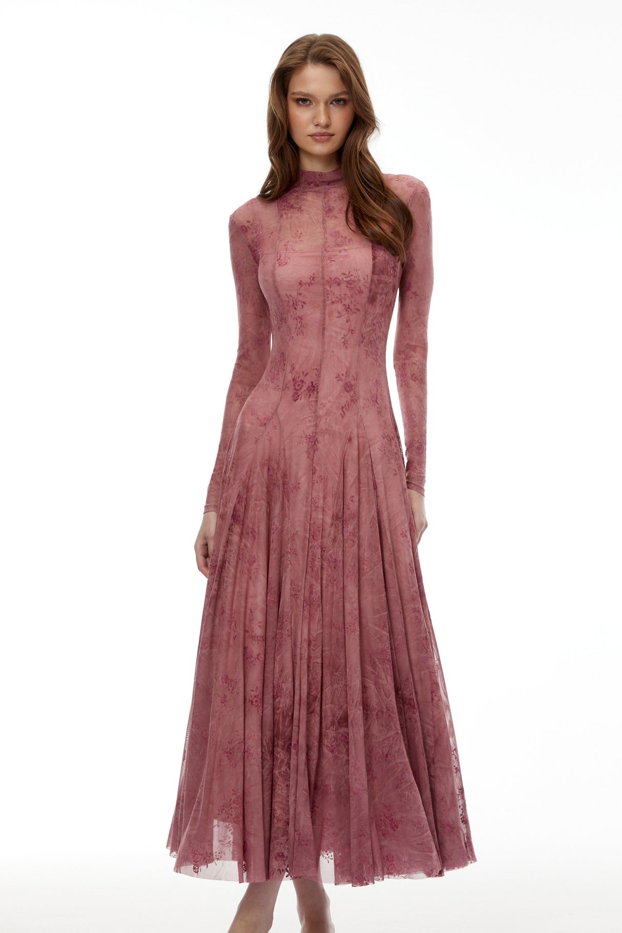 Aurohaya Ariadne Pink Flocked Tulle Maxi Dress