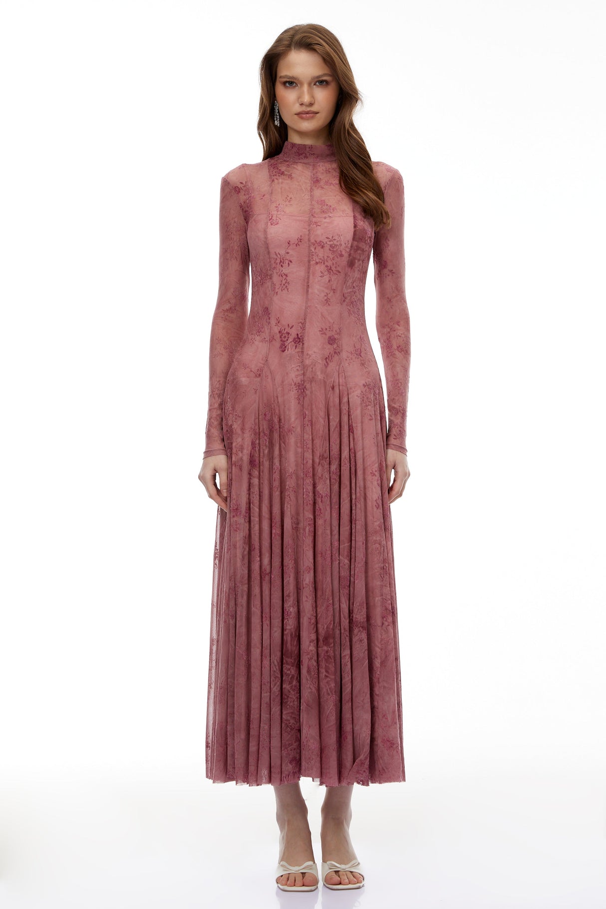 Aurohaya Ariadne Pink Flocked Tulle Maxi Dress