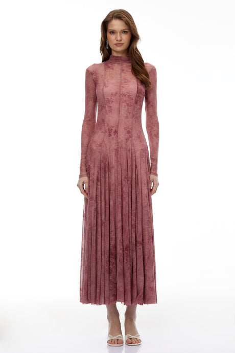 Aurohaya Ariadne Pink Flocked Tulle Maxi Dress