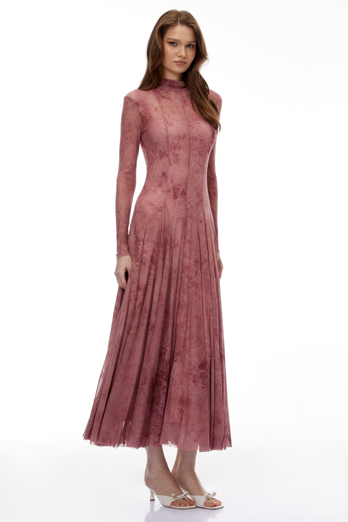 Aurohaya Ariadne Pink Flocked Tulle Maxi Dress