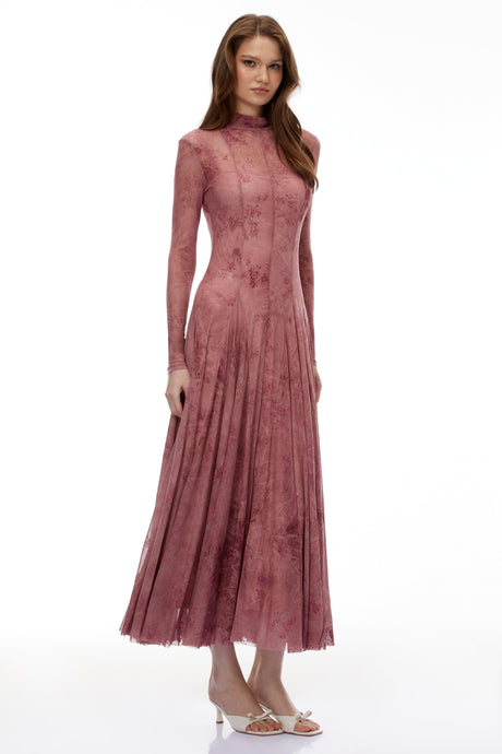 Aurohaya Ariadne Pink Flocked Tulle Maxi Dress