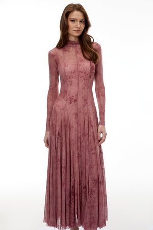 Aurohaya Ariadne Pink Flocked Tulle Maxi Dress
