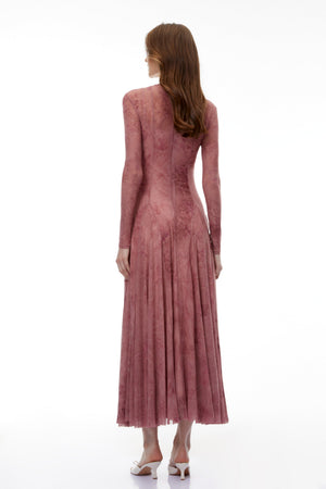 Aurohaya Ariadne Pink Flocked Tulle Maxi Dress