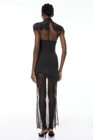 Aurohaya Arianna Black Floral Lace Shawl & Dress Matching Set