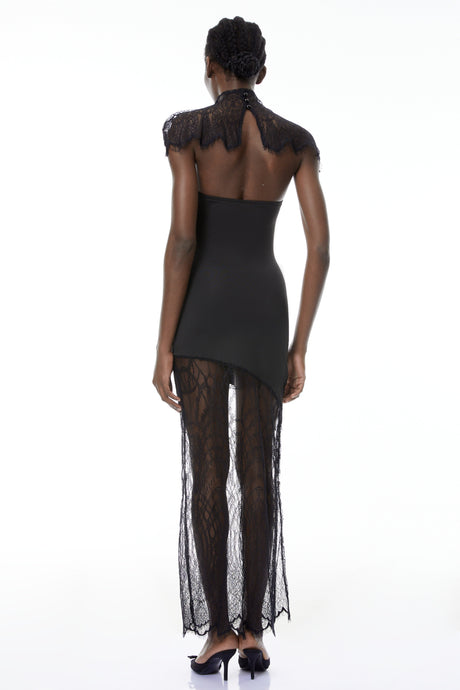 Aurohaya Arianna Black Floral Lace Shawl & Dress Matching Set