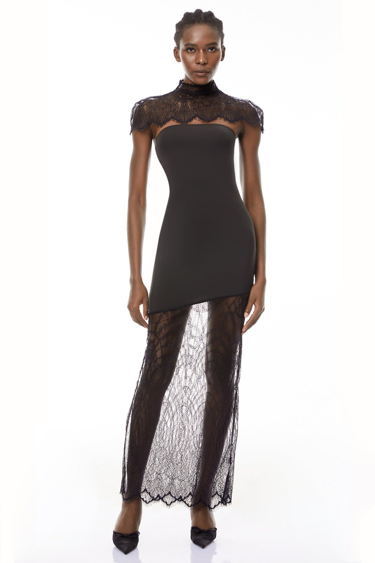 Aurohaya Arianna Black Floral Lace Shawl & Dress Matching Set