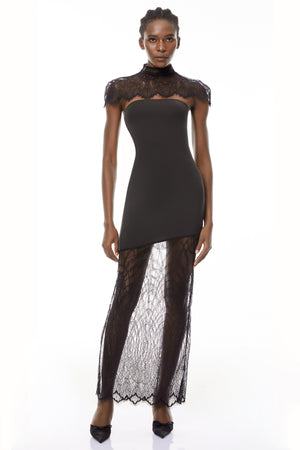 Aurohaya Arianna Black Floral Lace Shawl & Dress Matching Set