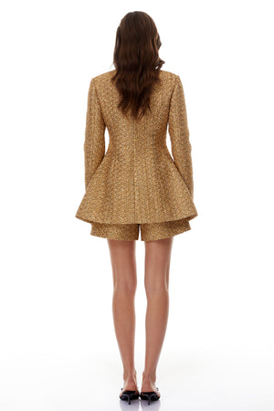 Aurohaya Arna Gold Tweed Mini Blazer Dress & Shorts Set