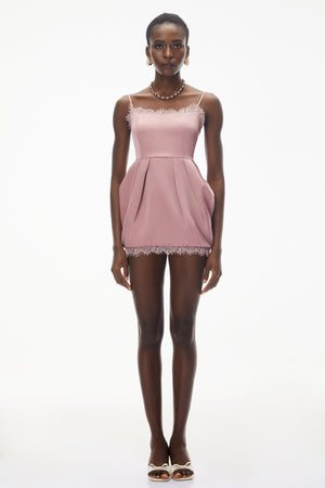 Aurohaya Aroha Pink Lace Trim Mini Dress