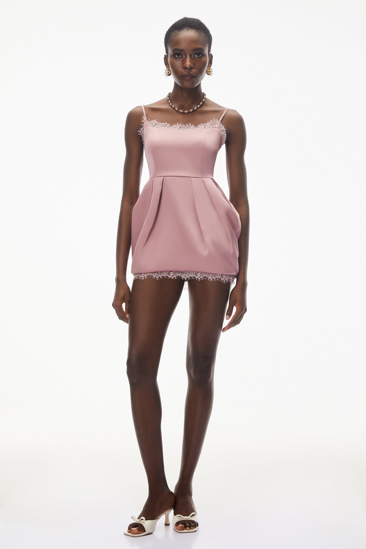 Aurohaya Aroha Pink Lace Trim Mini Dress