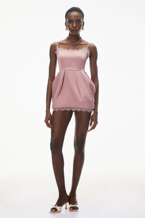 Aurohaya Aroha Pink Lace Trim Mini Dress