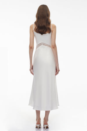 Aurohaya Astarte White Floral Lace Twist Midi Dress