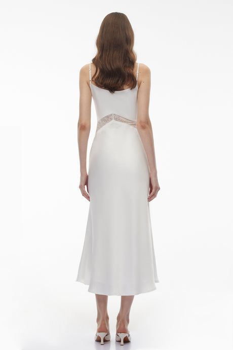 Aurohaya Astarte White Floral Lace Twist Midi Dress