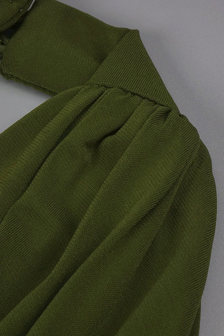 Auréline Plunging-Halter Corset Ruched-Slit Maxi Dress - Army Green_-_selmori.com_-_16