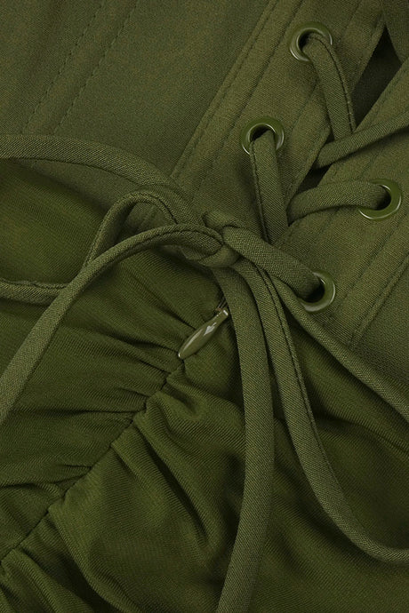 Auréline Plunging-Halter Corset Ruched-Slit Maxi Dress - Army Green_-_selmori.com_-_22