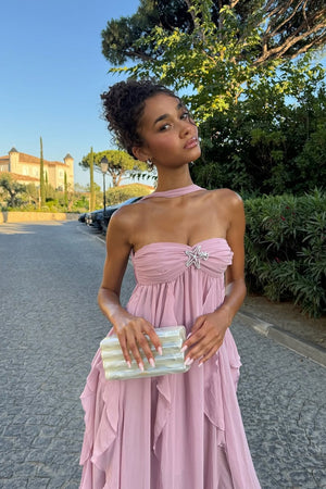 Aurohaya Chloé Strapless Ruffle Maxi Dress