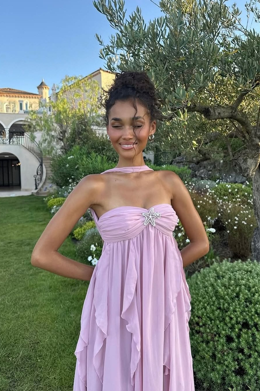 Aurohaya Chloé Strapless Ruffle Maxi Dress