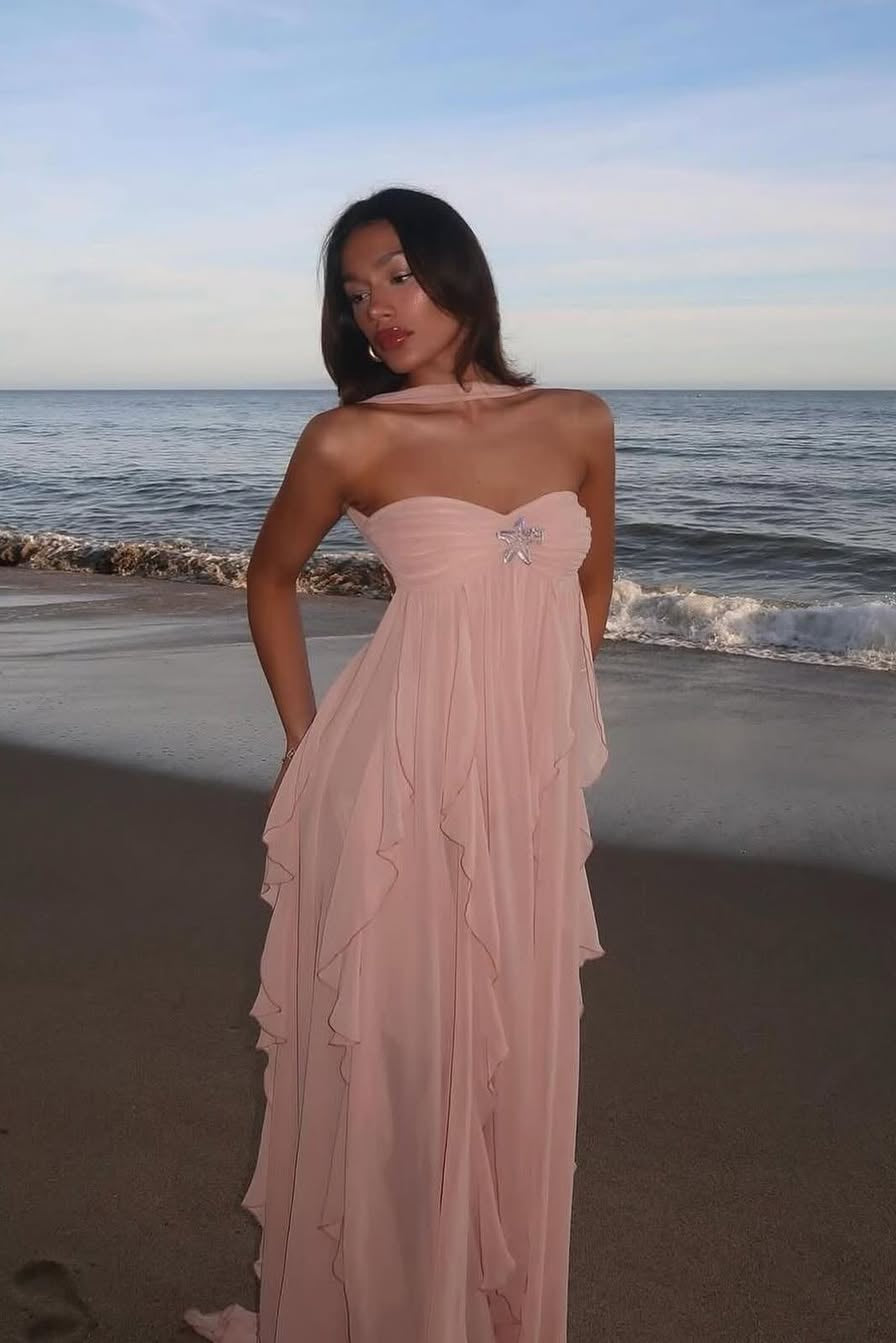 Aurohaya Chloé Strapless Ruffle Maxi Dress