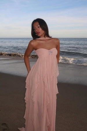 Aurohaya Chloé Strapless Ruffle Maxi Dress