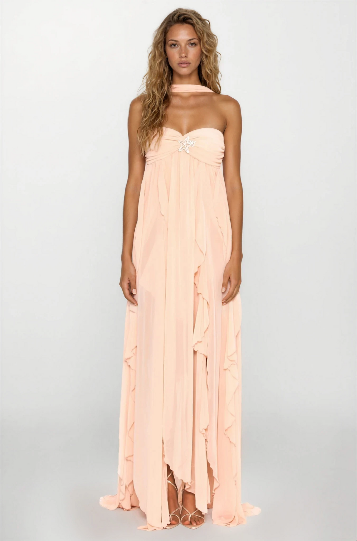 Aurohaya Chloé Strapless Ruffle Maxi Dress