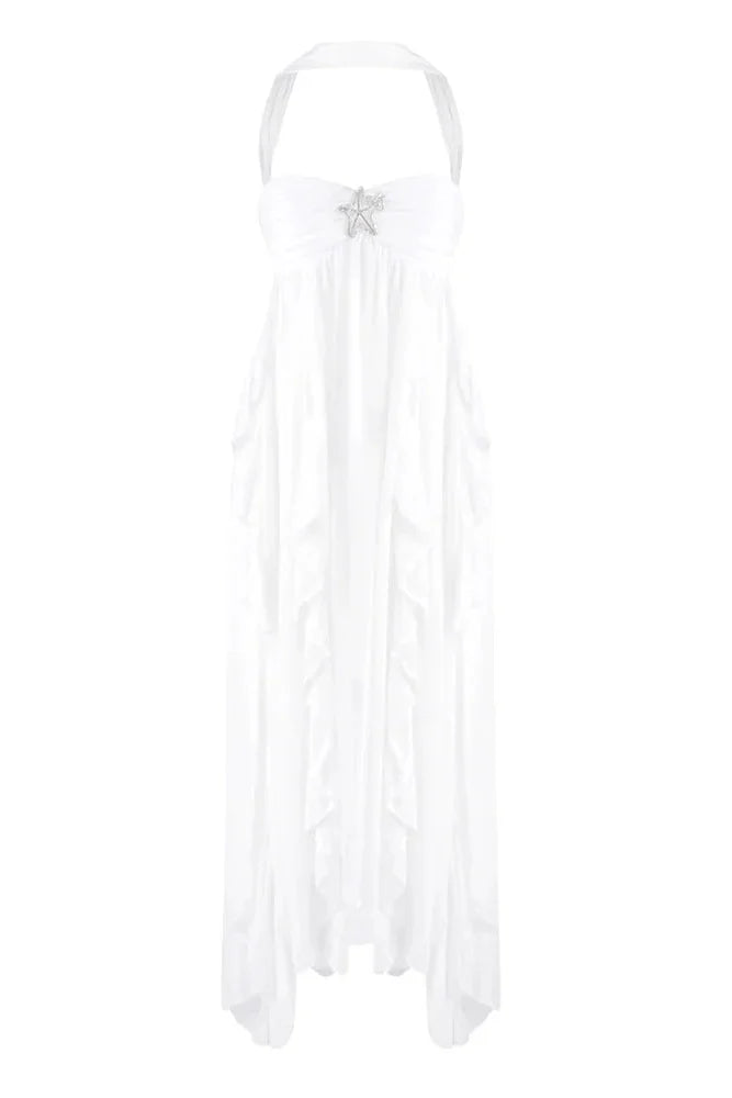Aurohaya Chloé Strapless Ruffle Maxi Dress White