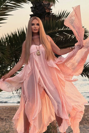 Aurohaya Chloé Strapless Ruffle Maxi Dress