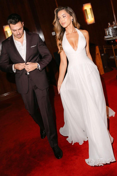 Aurohaya Nocturne Pleated Halter Maxi Dress