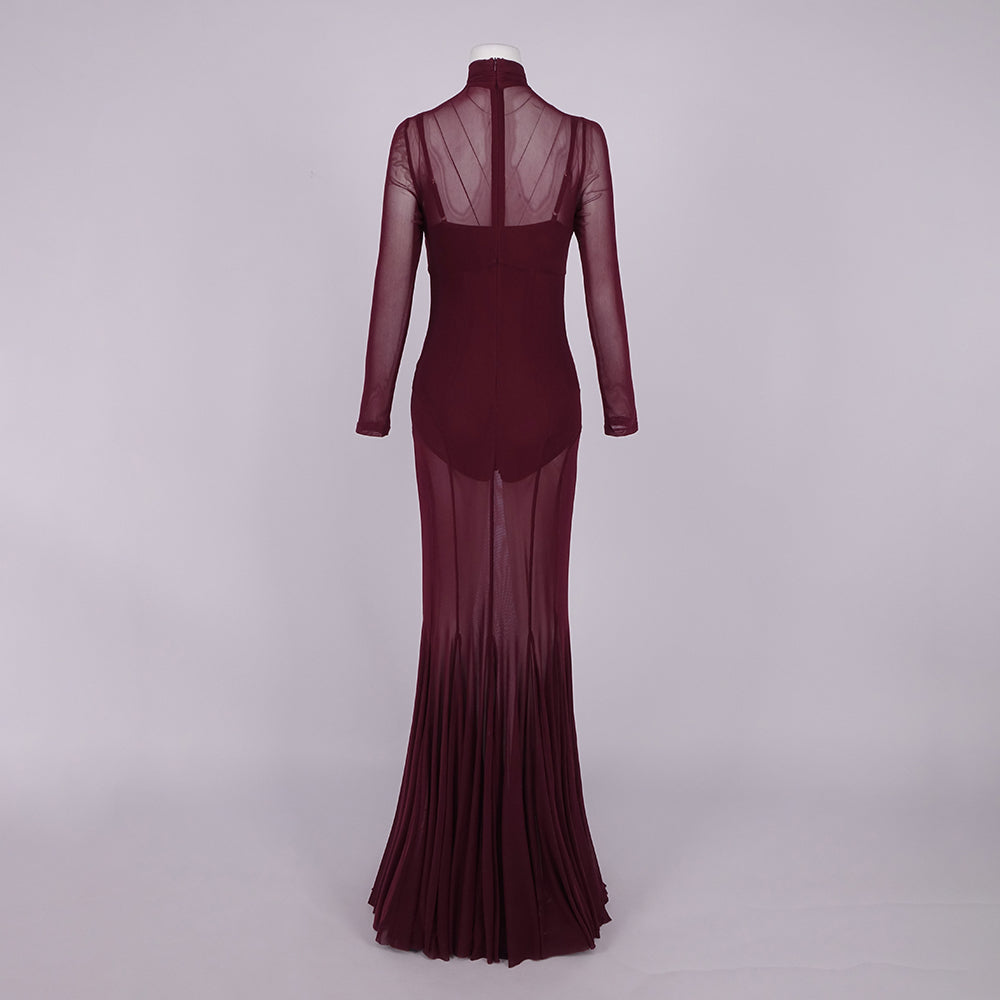 Suzanne Sheer Long Sleeve Turtleneck Maxi Dress – Aurohaya