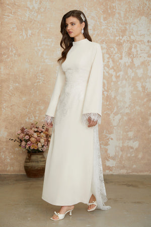 Aurohaya Aurora White Floral Lace Maxi Dress