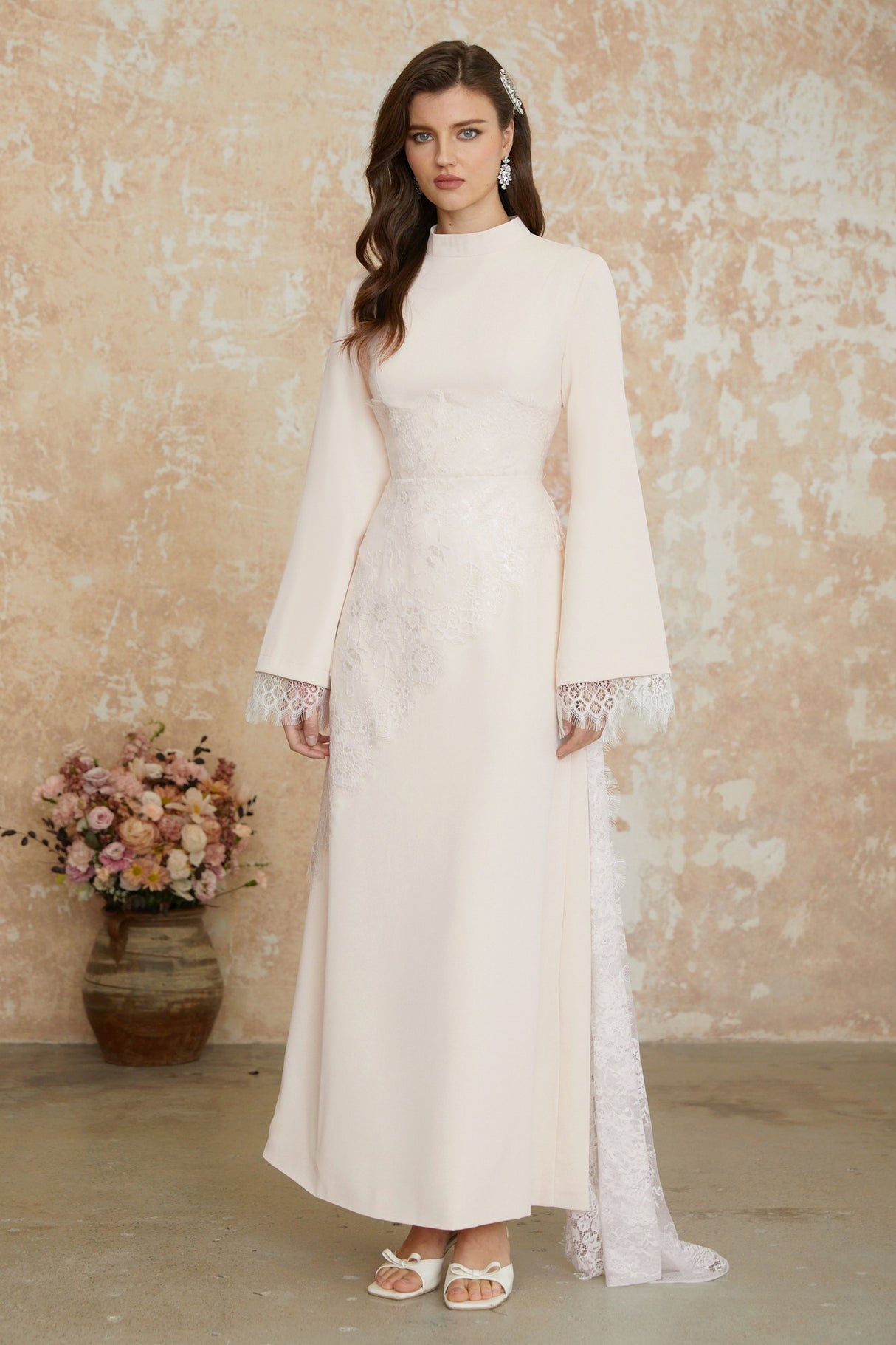 Aurohaya Aurora White Floral Lace Maxi Dress