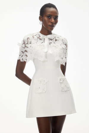 Aurohaya Ava White Floral Lace Mini Dress with Butterfly Applique