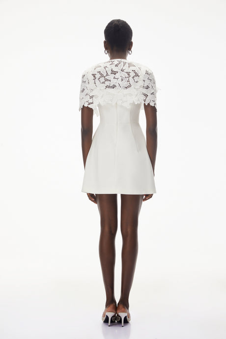 Aurohaya Ava White Floral Lace Mini Dress with Butterfly Applique