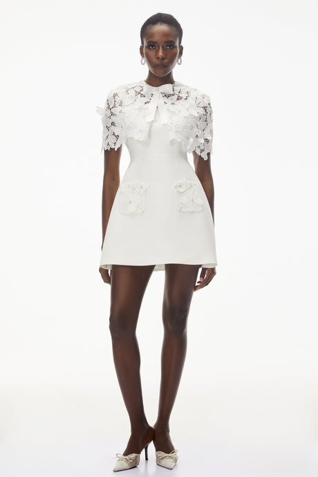 Aurohaya Ava White Floral Lace Mini Dress with Butterfly Applique