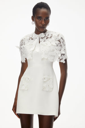 Aurohaya Ava White Floral Lace Mini Dress with Butterfly Applique