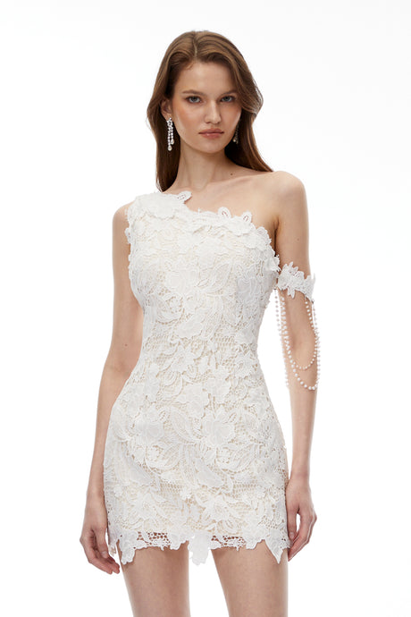 Aurohaya Avalon White One Shoulder Floral Mini Dress