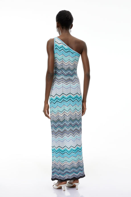 Aurohaya Avery Light Blue Knit Maxi Dress with Wave Pattern